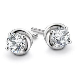 1 Carat Prong Set Round Solitaire Diamond 14K White Gold Stud Earring