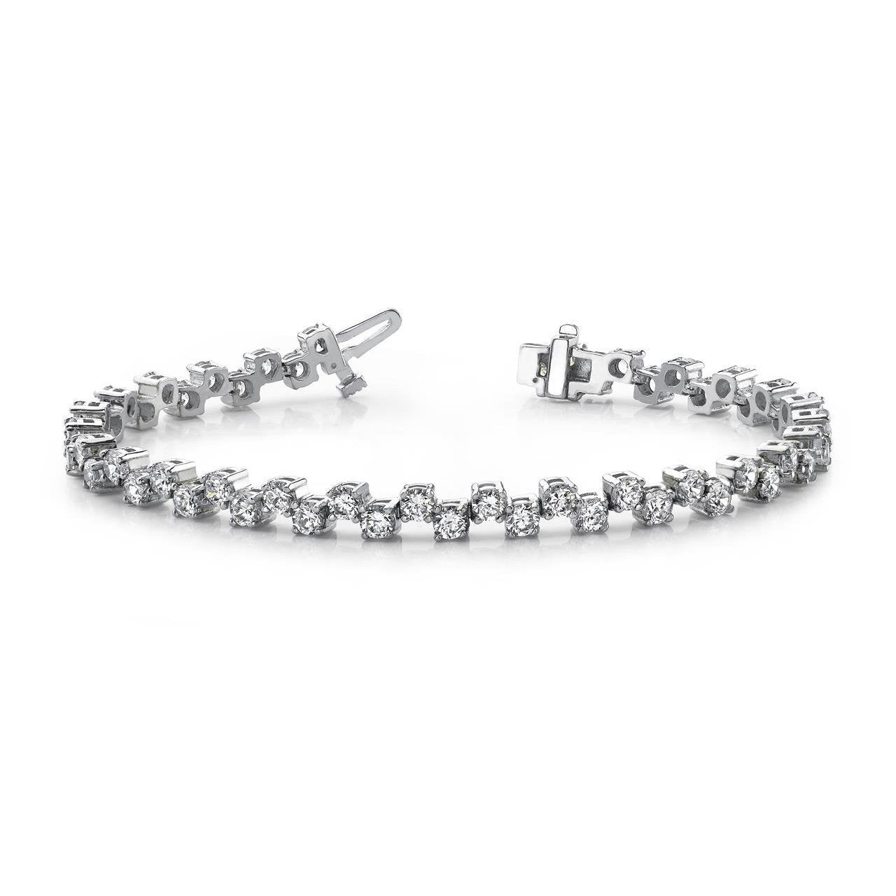 11.60 Ct Round Cut Sparkling Diamonds Zig Zag Bracelet White Gold 14K