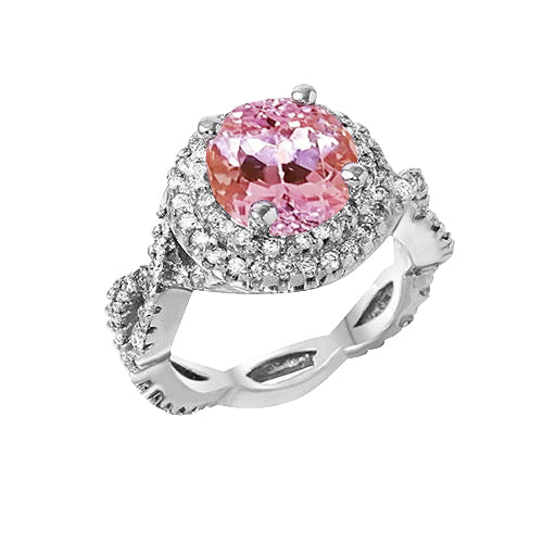 Round Cut Kunzite And Diamonds Ring White Gold   Lady’s Brilliant  