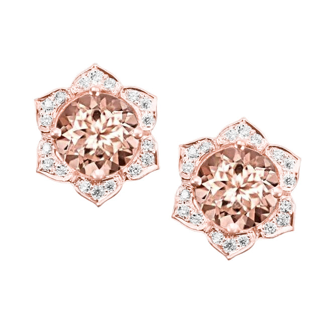  Fancy Engagement  Big Morganite With Diamonds Lady Studs Earring