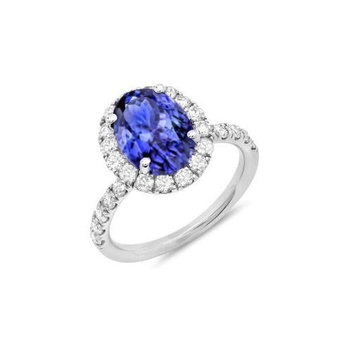 11.25 Carats Oval Tanzanite With Round Natural Earth Mined Diamonds Ring 14K White Gold