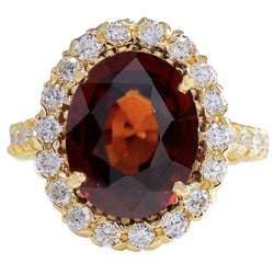 11.25 Ct Garnet With Natural Earth Mined Diamonds Engagement Ring Yellow Gold 14K