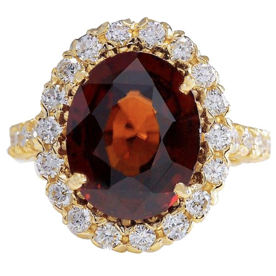 Fancy Lady’s Garnet With Diamonds Engagement Ring Yellow Gold