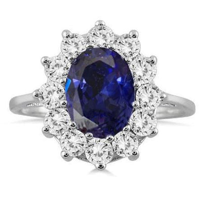 Sparkling Blue Tanzanite With Diamonds Wedding Ring   White Gold  