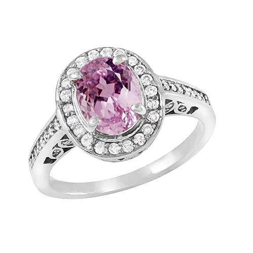 Amazing Style Pink Kunzite With Diamonds Anniversary Ring White Gold