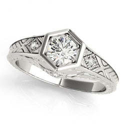 Real  Diamond Engagement Ring Engraved Antique Style 1.50 Carat WG 14K