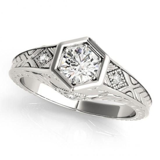 1.10 Carat Diamonds Engagement Ring White Gold 14K Hand Engraved Engagement Ring