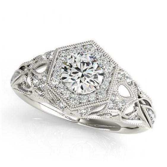 1.10 Carats Round Diamonds White Gold 14K Solitaire With Accents Halo Ring Halo Ring
