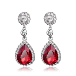 8.62 Ct Red Ruby And Natural Earth Mined Diamonds Lady Dangle Earrings White Gold 14K