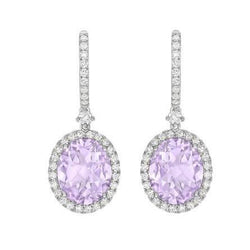 11.20 Carats Amethyst And Diamonds Dangle Earrings White Gold 14K