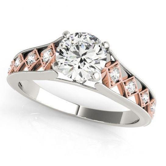 1.13 Carats Diamond Engagement Ring New Two Tone Rose Gold Engagement Ring