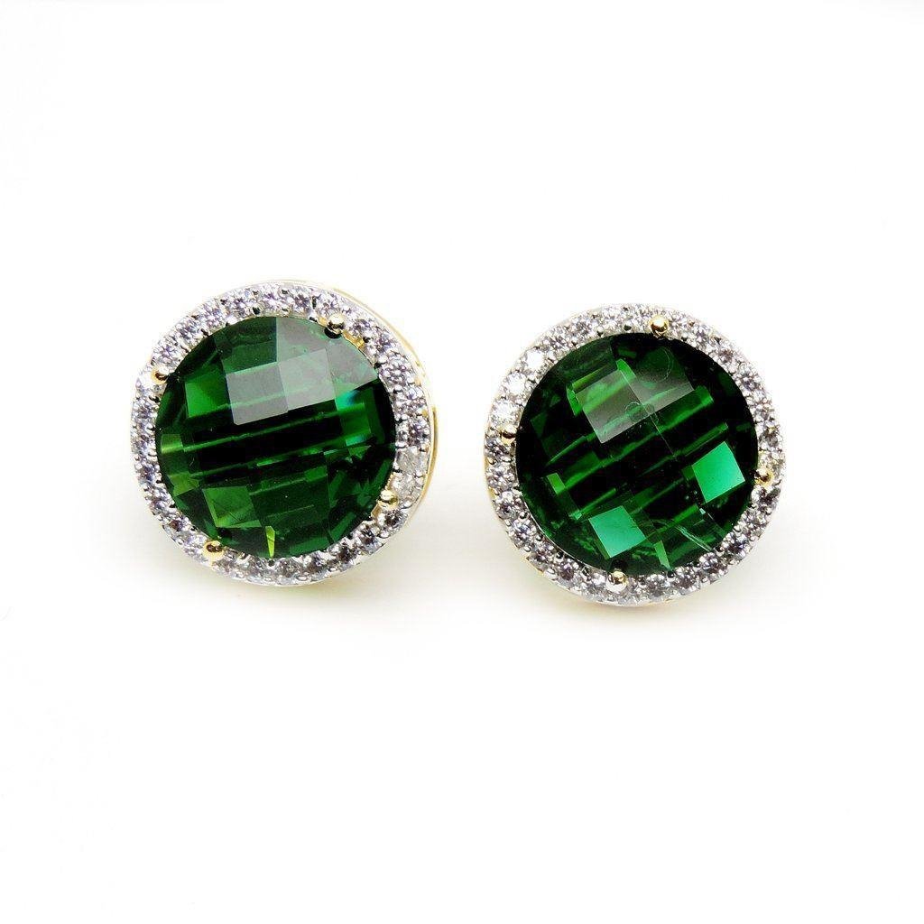  Jewelry Sparkling Halo Green Tourmaline And Diamond Stud Earring   Yellow Gold Gemstone Earring