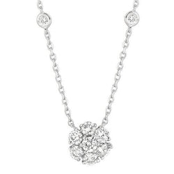 2.90 Carats Diamond Flower & Bezel Necklace Pendant White Gold 14K