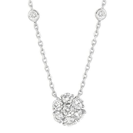 1.15 Carats Diamond Flower & Bezel Necklace Pendant White Gold 14K Pendant