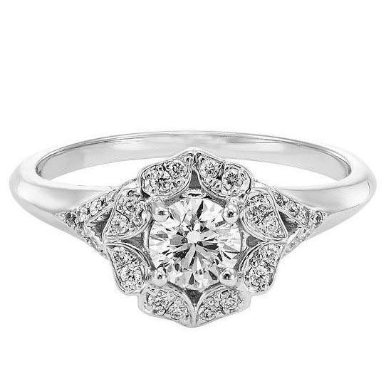 Antique Fancy Lady’s  Style White Elegant Gold Engagement Round Diamond Engagement Ring White Gold 14K Engagement Ring