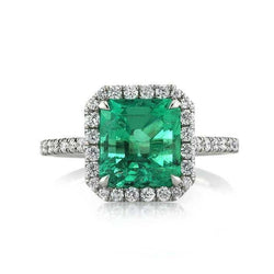 9.65 Ct Big Green Emerald And Small Natural Earth Mined Diamonds Wedding Ring White Gold