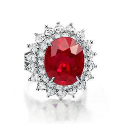 11.75 Carats Red Ruby With Diamonds Ring 14K White Gold