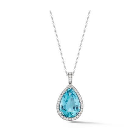11.75 Ct Pear Aquamarine With Round Diamonds Pendant 14K White Gold Gemstone Pendant