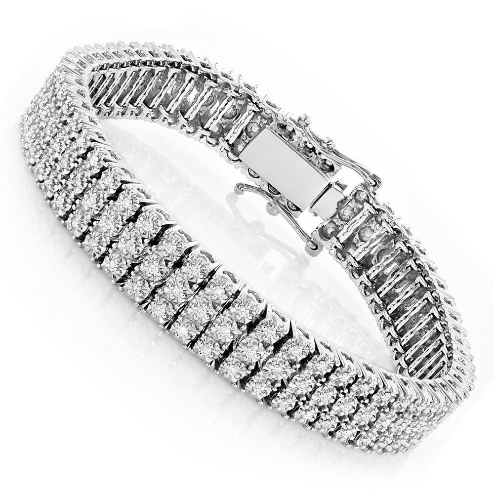 11.80 Carats Triple Row Sparkling Diamonds Mens Bracelet Wg 14K Mens Bracelet