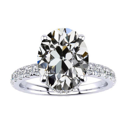 11 Carats Large Oval & Round Old Miner Lab Grown Diamond Solitaire With Accent Ring