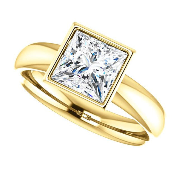 Yellow Gold 14K Bezel Set Princess Cut Solataire Ring