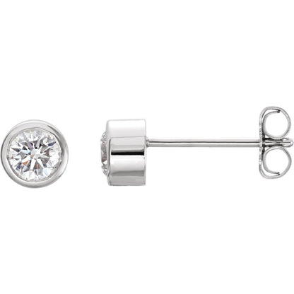  Bezel Set Brilliant Engagement White Gold Diamond  Stud Earrings 