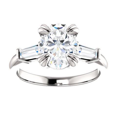 1.2 Ct Oval Center Diamond Three Stone Ring 14K White Gold Three Stone Ring