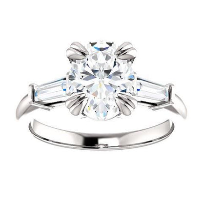1.2 Ct Oval Center Diamond Three Stone Ring 14K White Gold Three Stone Ring