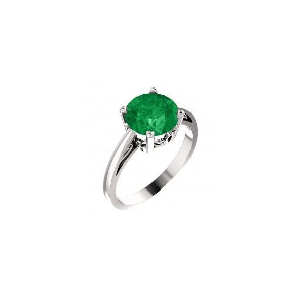  High Quality Round Cut Green Emerald Ring 14K White Gold