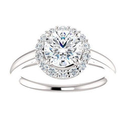 Natural  1.50 Carats Round Diamond Halo Setting Engagement Ring 14K White Gold
