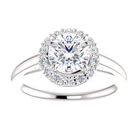 1.50 Carats Round Diamond Halo Setting Engagement Ring 14K White Gold