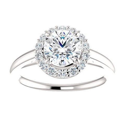 1.50 Carats Round Diamond Halo Setting Engagement Ring 14K White Gold