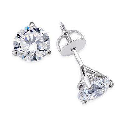  half bazel fancy Engagement White Gold Diamond Stud Earrings