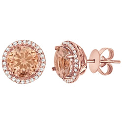 12.02 Carats Morganite With Natural Earth Mined Diamonds Stud Earrings Rose Gold 14K