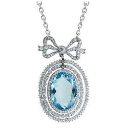 12.25 Carats Oval Aquamarine With Diamonds Pendant White Gold 14K