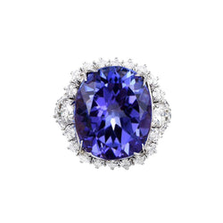 12.25 Ct Big Oval Tanzanite With Natural Earth Mined Diamonds Wedding Ring White Gold