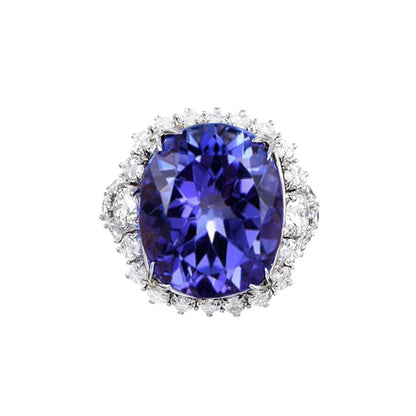 12.25 Ct Big Oval Tanzanite With Diamonds Wedding Ring White Gold