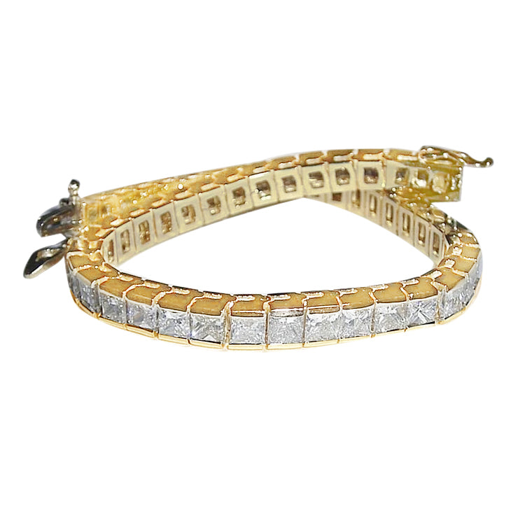 12.50 Carat Princess Diamonds Tennis Bracelet Yellow Gold