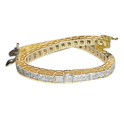 12.50 Carat Princess Diamonds Tennis Bracelet Yellow Gold