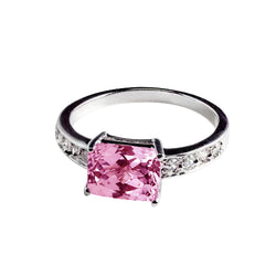12.50 Carats Prong Set Pink Kunzite And Natural Earth Mined Diamonds Ring White Gold 14K