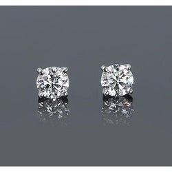 1.20 Carats Four Prong Round Natural Earth Mined Diamond Stud Earring White Gold 14K F Vs1