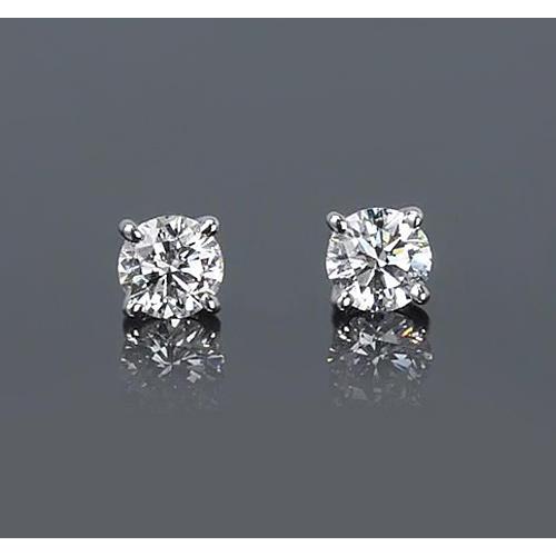 Fancy Ladies  Four Prong Round Diamond  White Gold Stud Earrings