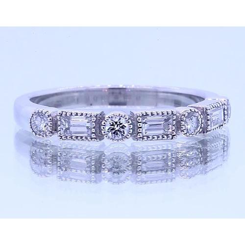1.20 Carats Round & Baguettes Diamond Anniversary Band White Gold 14K Band