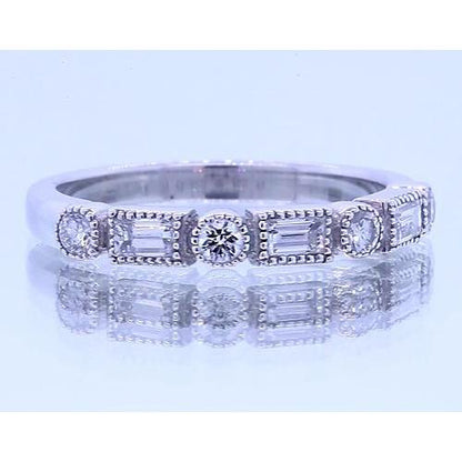 1.20 Carats Round & Baguettes Diamond Anniversary Band White Gold 14K Band