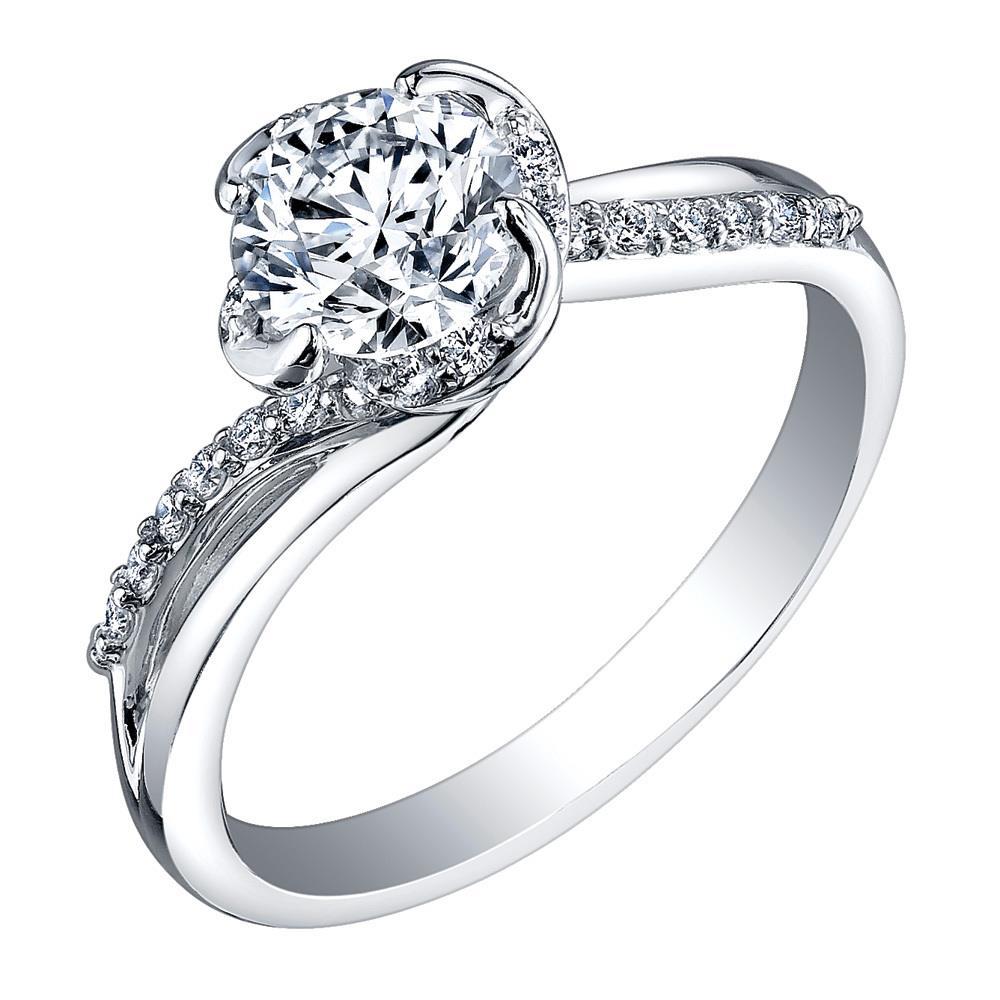 Antique Style  Brilliant Sparkling Solitaire Ring with Accents White Gold Diamond 