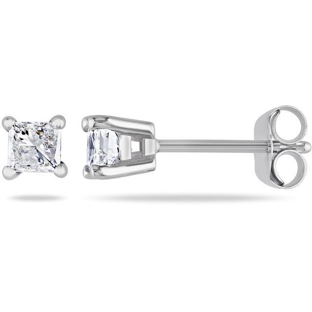  Princess Cut Diamonds Studs Earrings White Gold 