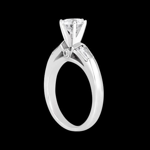 Three Stone Ring Round And Baguette Diamonds 1.25 Carat Three Stone Ring White Gold New