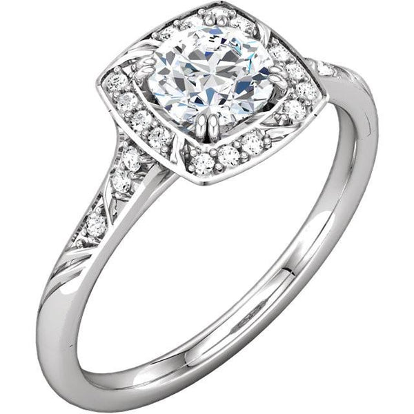 Round Diamond Engagement Halo Ring 1.67 Carats White Gold 14K Halo Ring