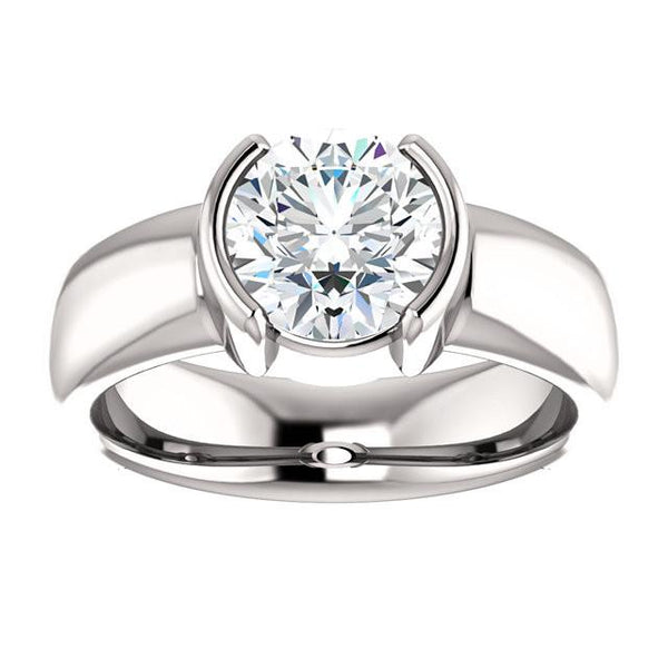 Solitaire Ring 2 Carats Diamond Half Bezel Solitaire Ring White Gold