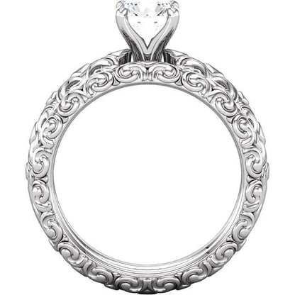   Fancy Lady’s Sparkling Vintage Style White Gold Diamond Solitaire Ring 